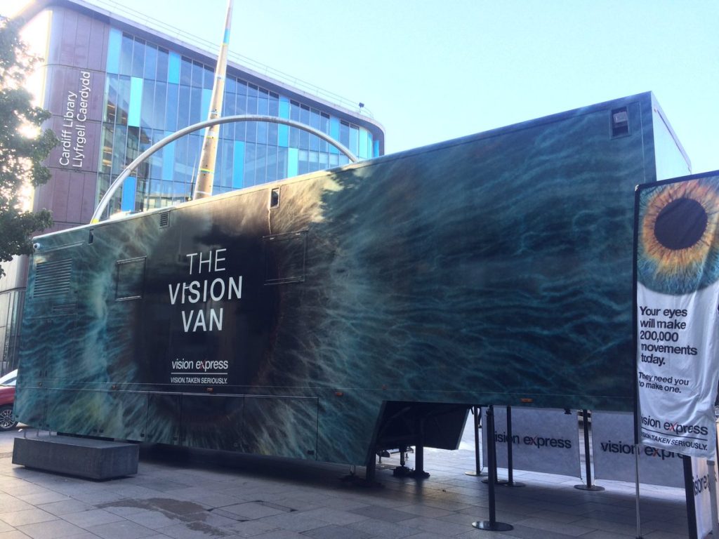 The Vision Express VIsion Van at St Davids Shopping Centre, Cardiff