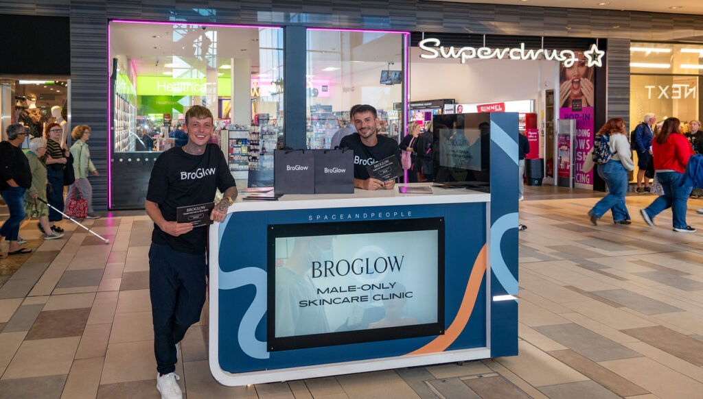 BroGlow's face-to-face marketing campaign at Union Square, Aberdeen with branded event space attracting new clients.